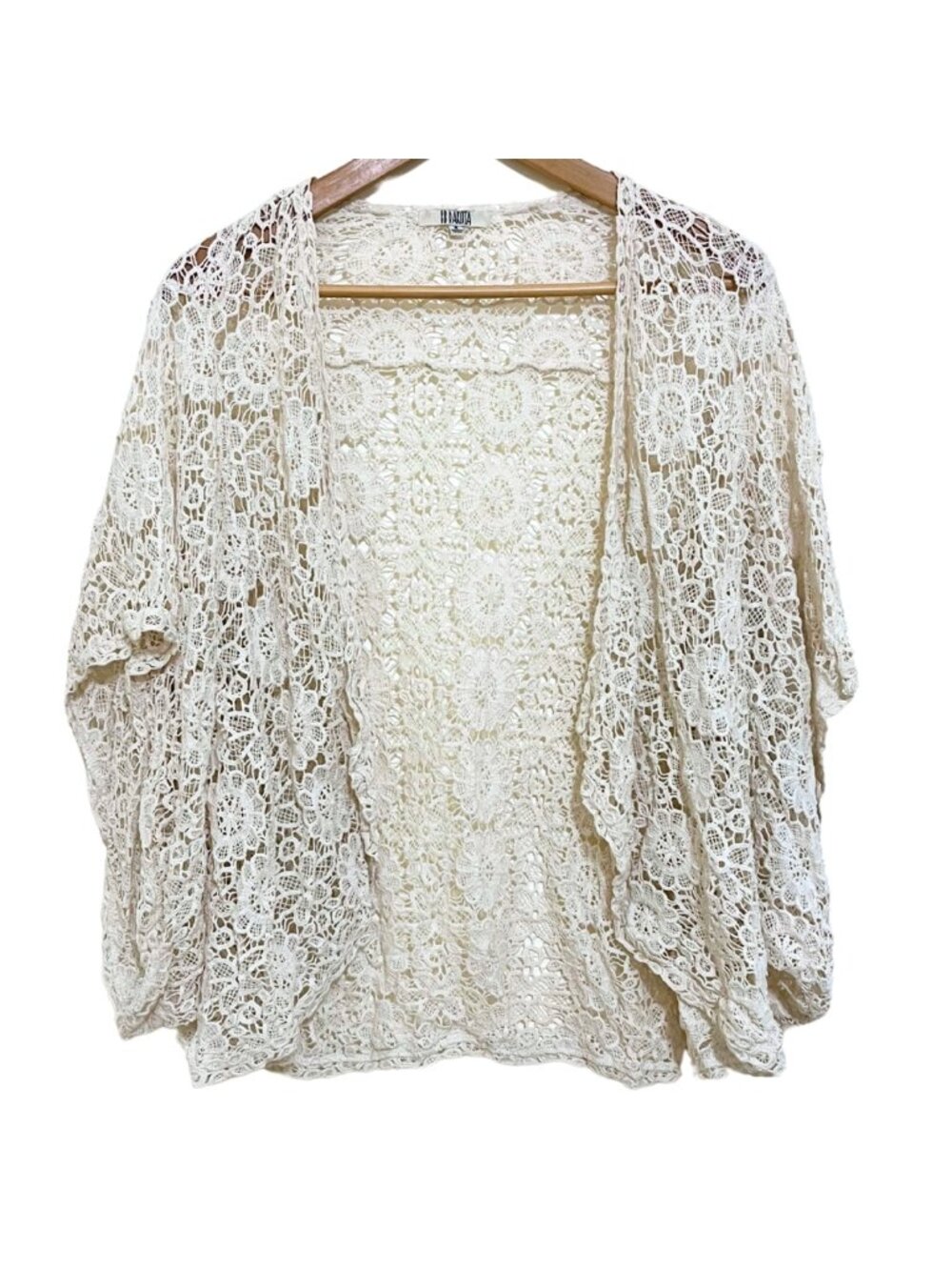 BB Dakota Cream White Floral Lace Crochet Kimono Style Cardigan – 'Solana', S